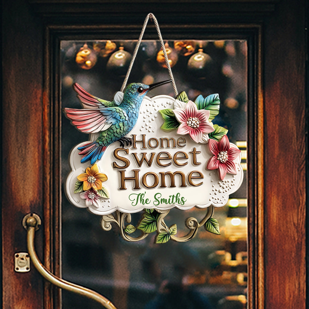 Home Sweet Home - Panneau en bois personnalisé en forme de colibri