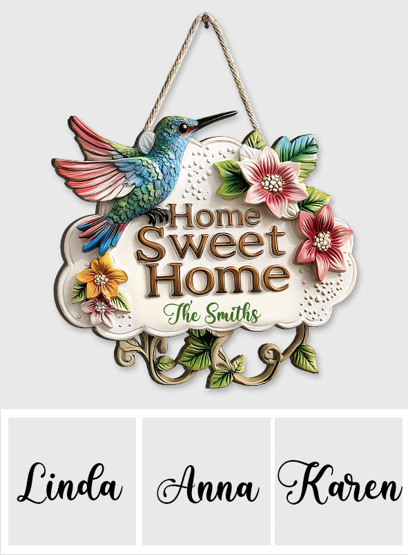 Home Sweet Home - Panneau en bois personnalisé en forme de colibri