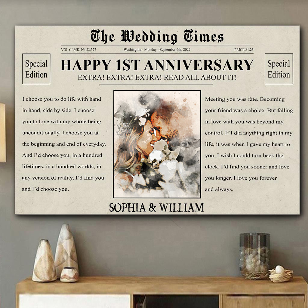 Joyeux anniversaire ! Le journal Wedding Times - Toile et affiche personnalisées pour mari et femme