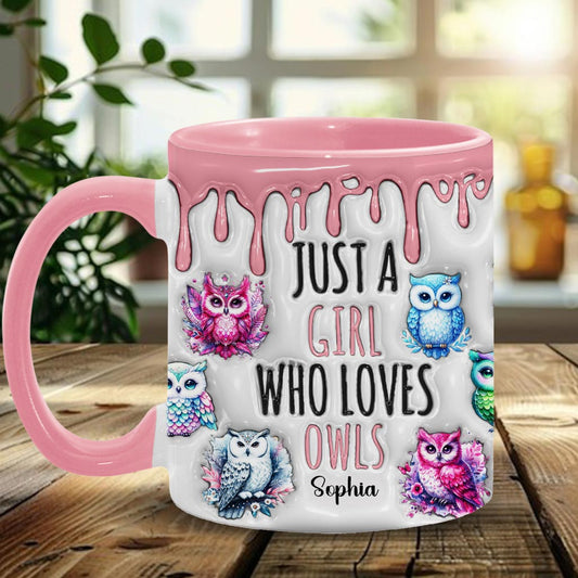 Mug personnalisé « Juste une fille qui aime les hiboux » avec motif hibou