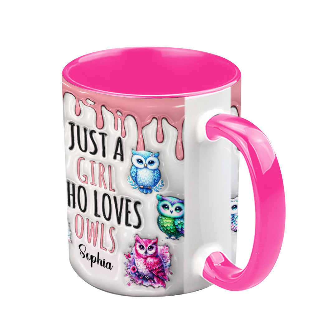 Just A Girl Who Loves Owls - Personalized Owl Accent Mug