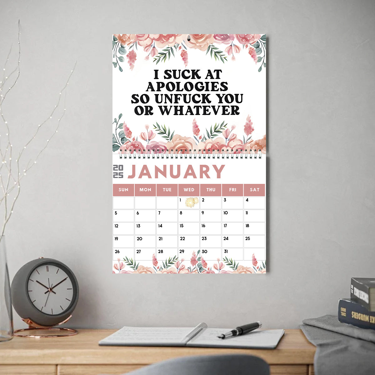 Funny Office Humor, Work Swear Affirmations - Personalized Colleague Wall Calendar & Desk Calendar