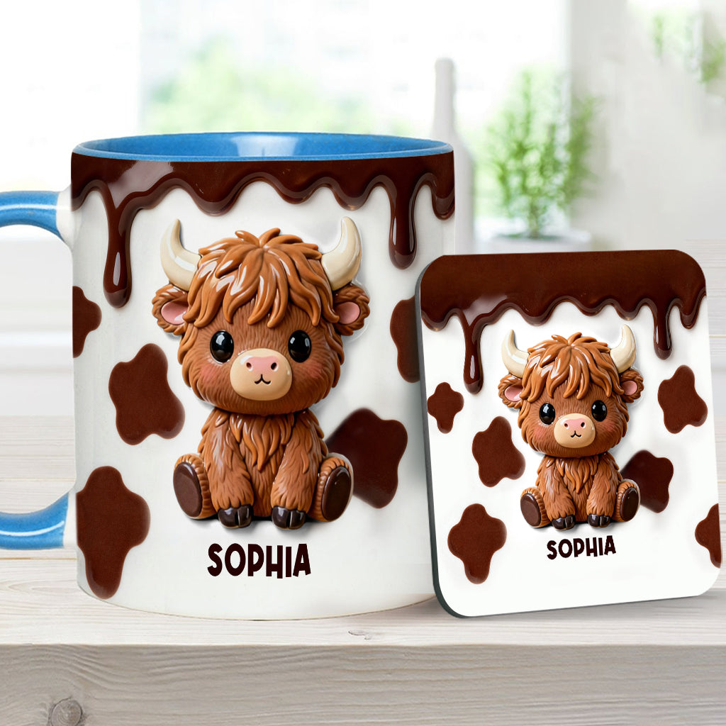 J'adore les vaches des Highlands ! Mug et sous-verre personnalisés avec motif vache des Highlands