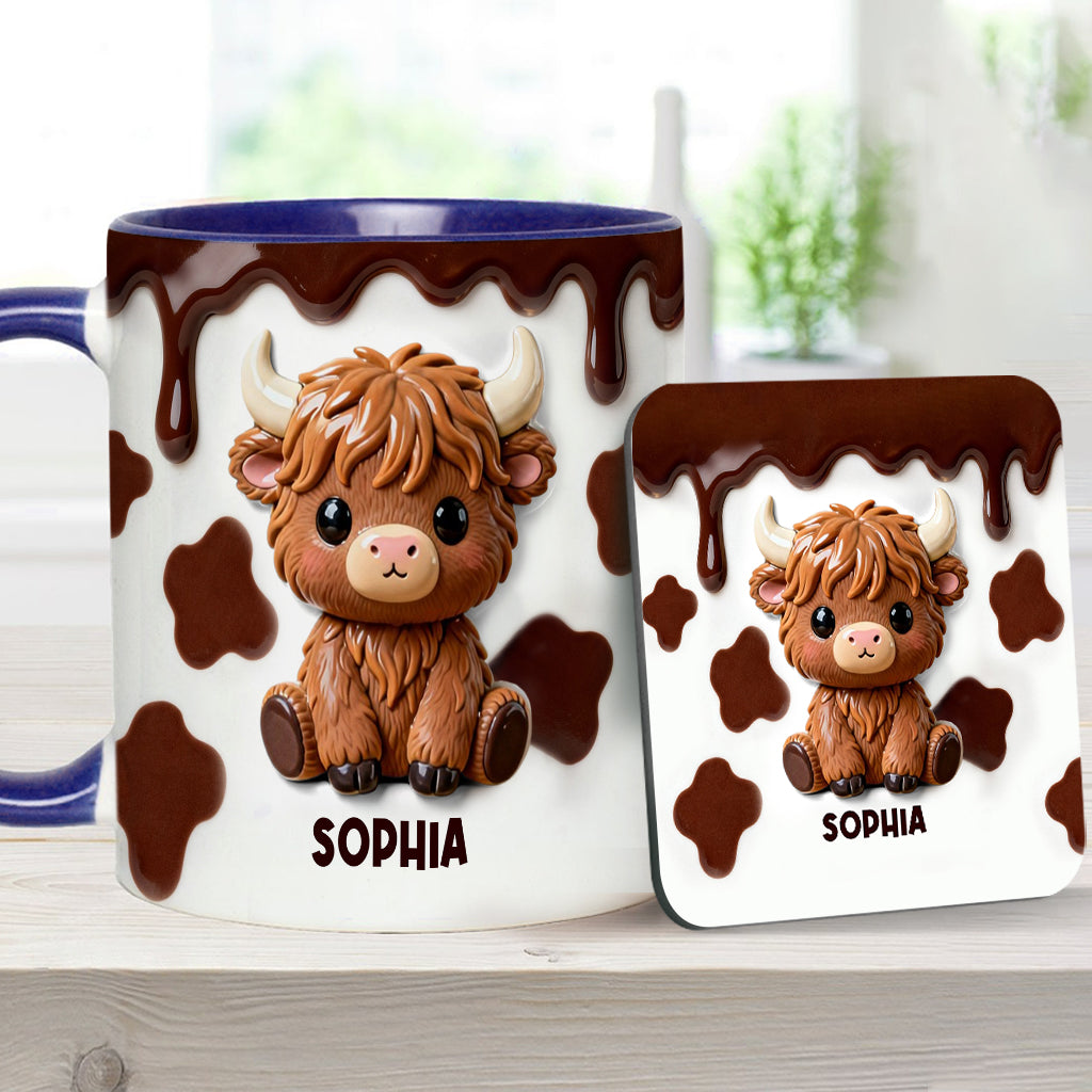 J'adore les vaches des Highlands ! Mug et sous-verre personnalisés avec motif vache des Highlands