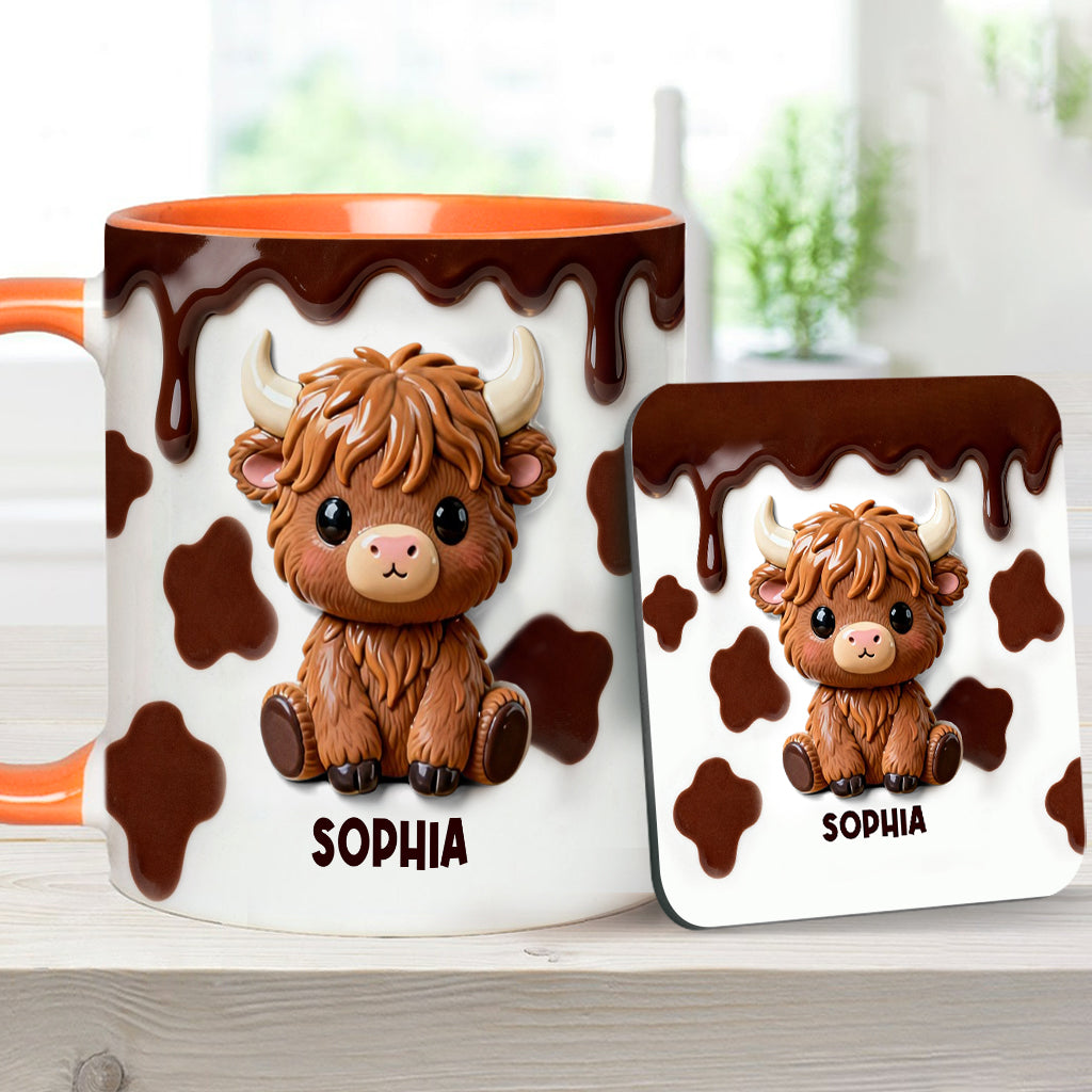 J'adore les vaches des Highlands ! Mug et sous-verre personnalisés avec motif vache des Highlands