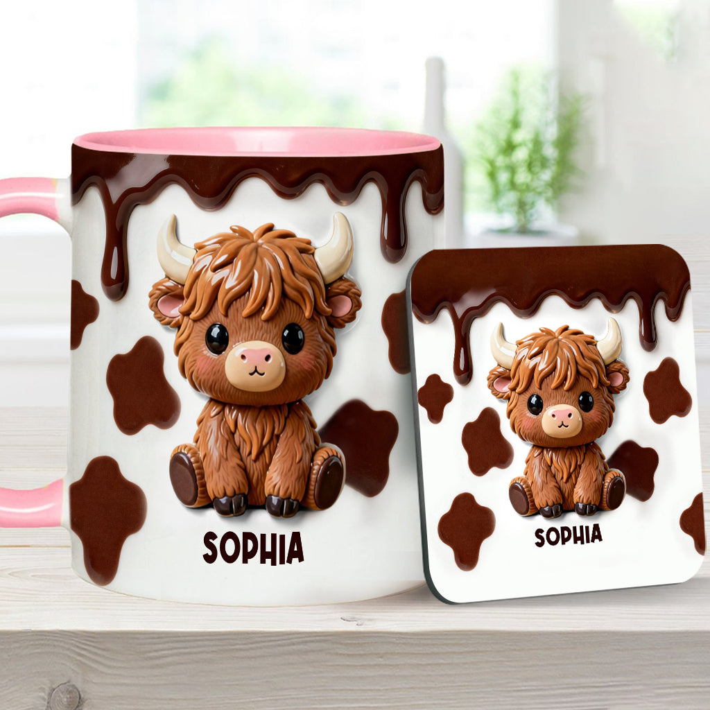 J'adore les vaches des Highlands ! Mug et sous-verre personnalisés avec motif vache des Highlands