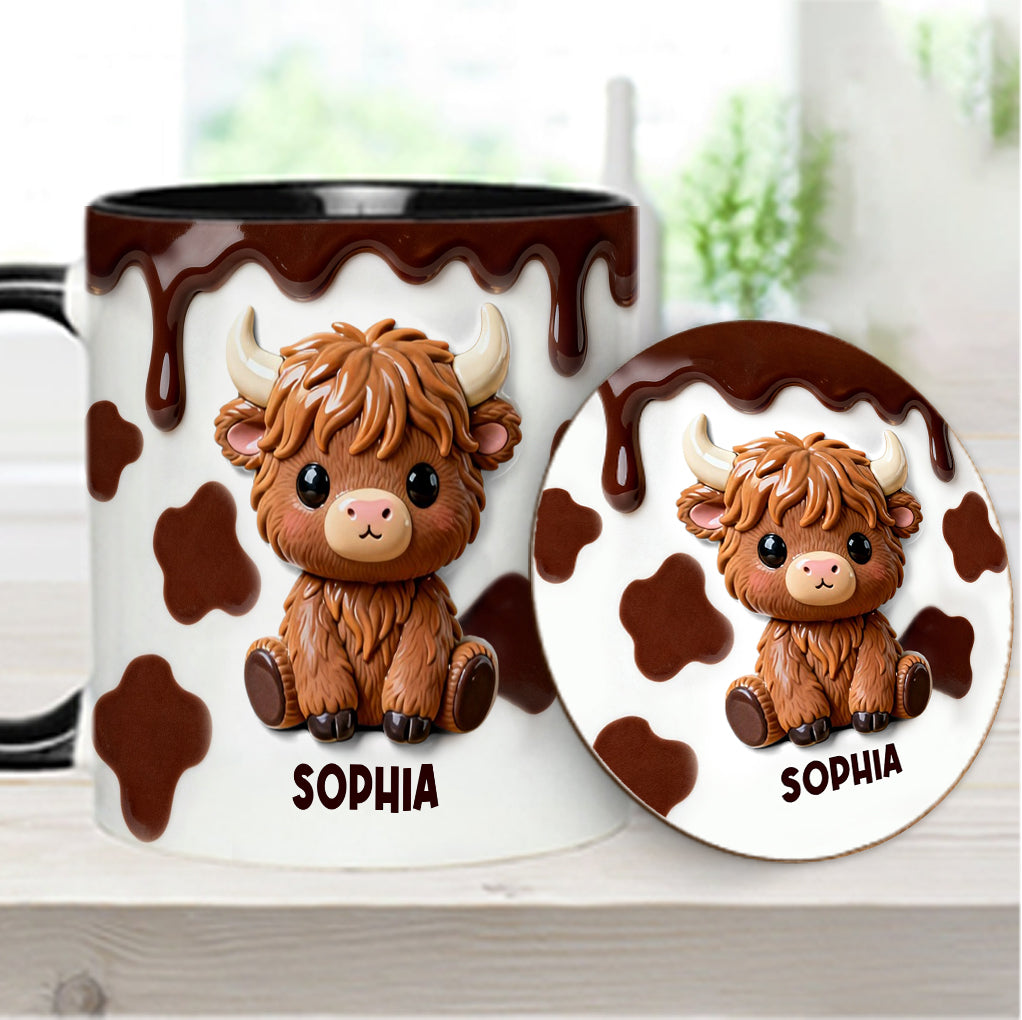 J'adore les vaches des Highlands ! Mug et sous-verre personnalisés avec motif vache des Highlands