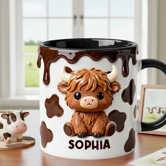 J'adore les vaches des Highlands ! Mug et sous-verre personnalisés avec motif vache des Highlands
