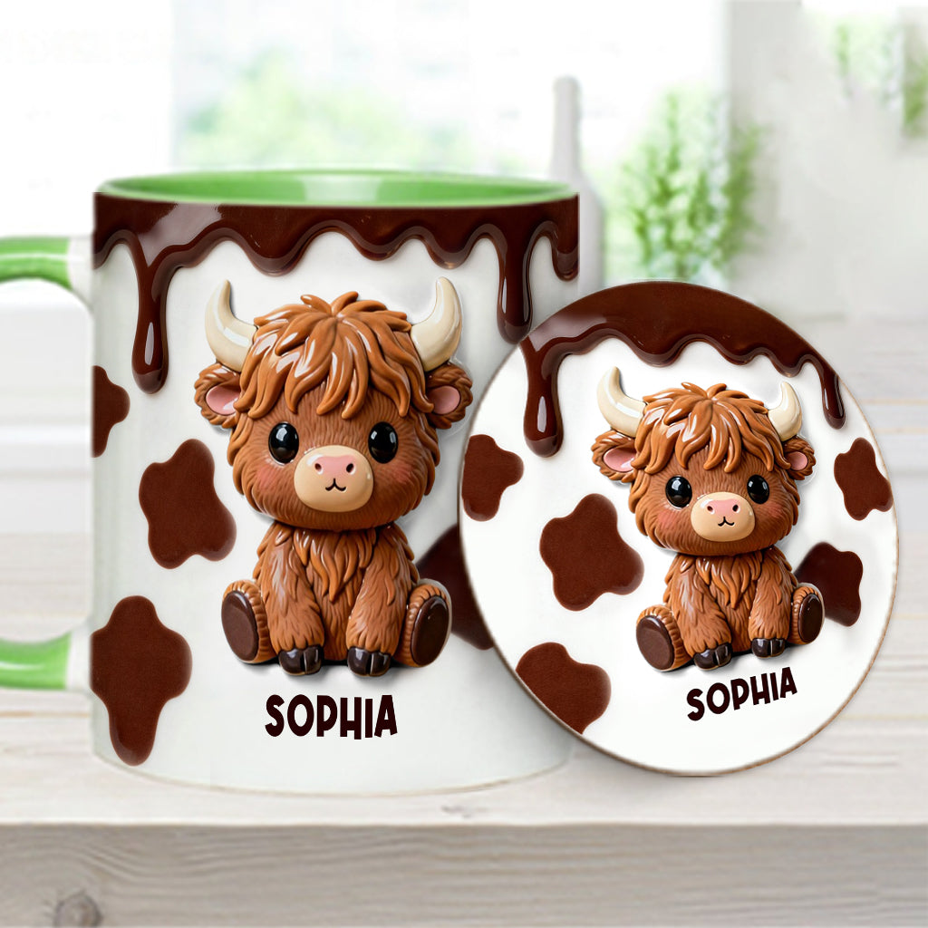 J'adore les vaches des Highlands ! Mug et sous-verre personnalisés avec motif vache des Highlands