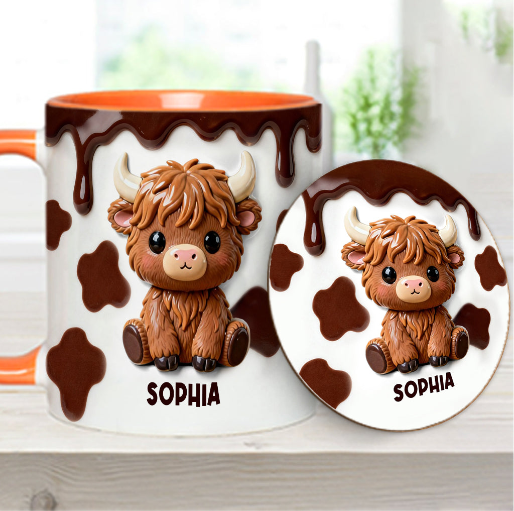 J'adore les vaches des Highlands ! Mug et sous-verre personnalisés avec motif vache des Highlands
