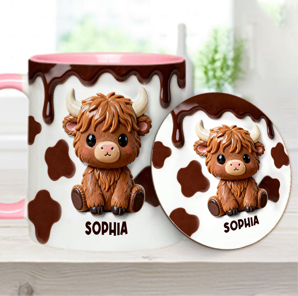 J'adore les vaches des Highlands ! Mug et sous-verre personnalisés avec motif vache des Highlands