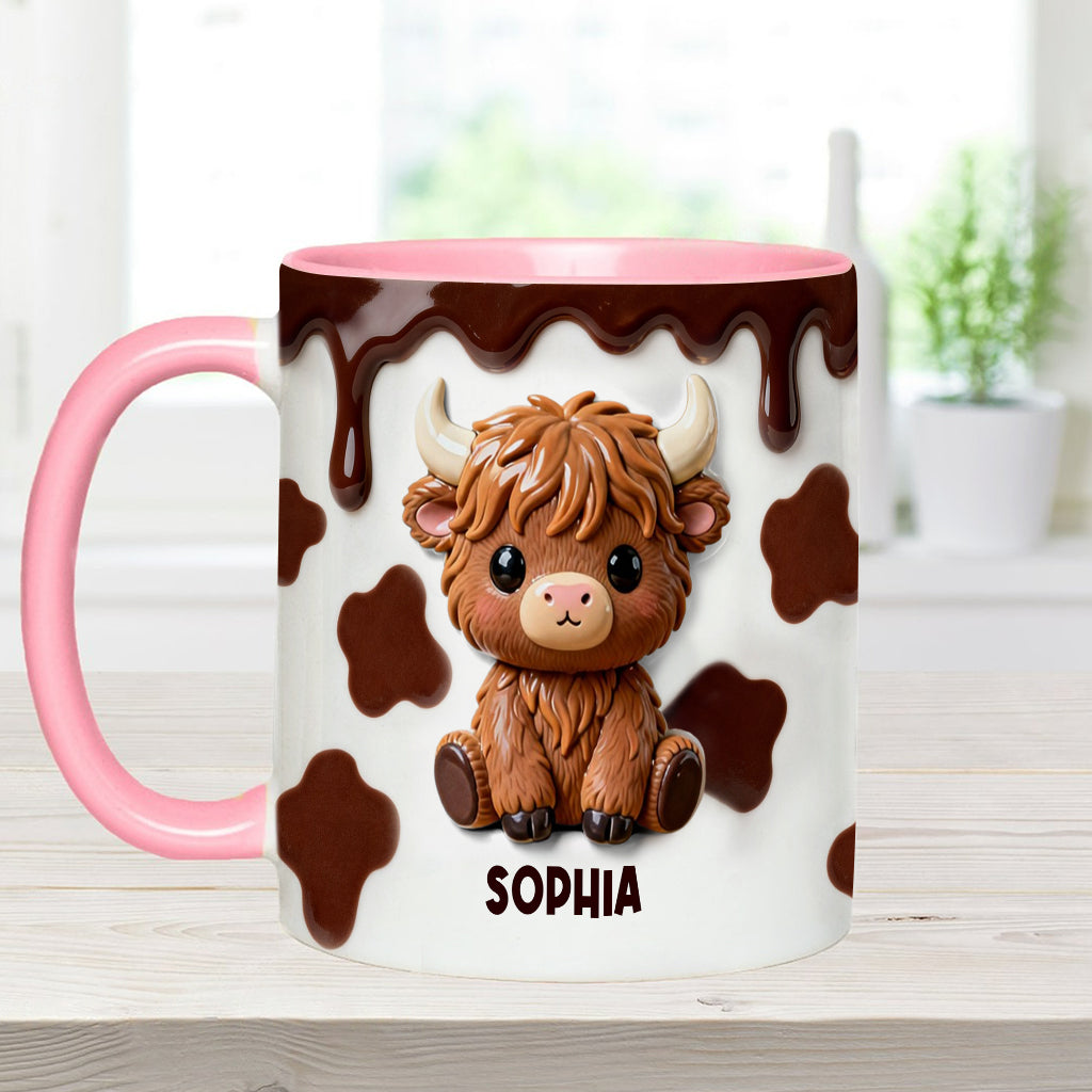 J'adore les vaches des Highlands ! Mug et sous-verre personnalisés avec motif vache des Highlands