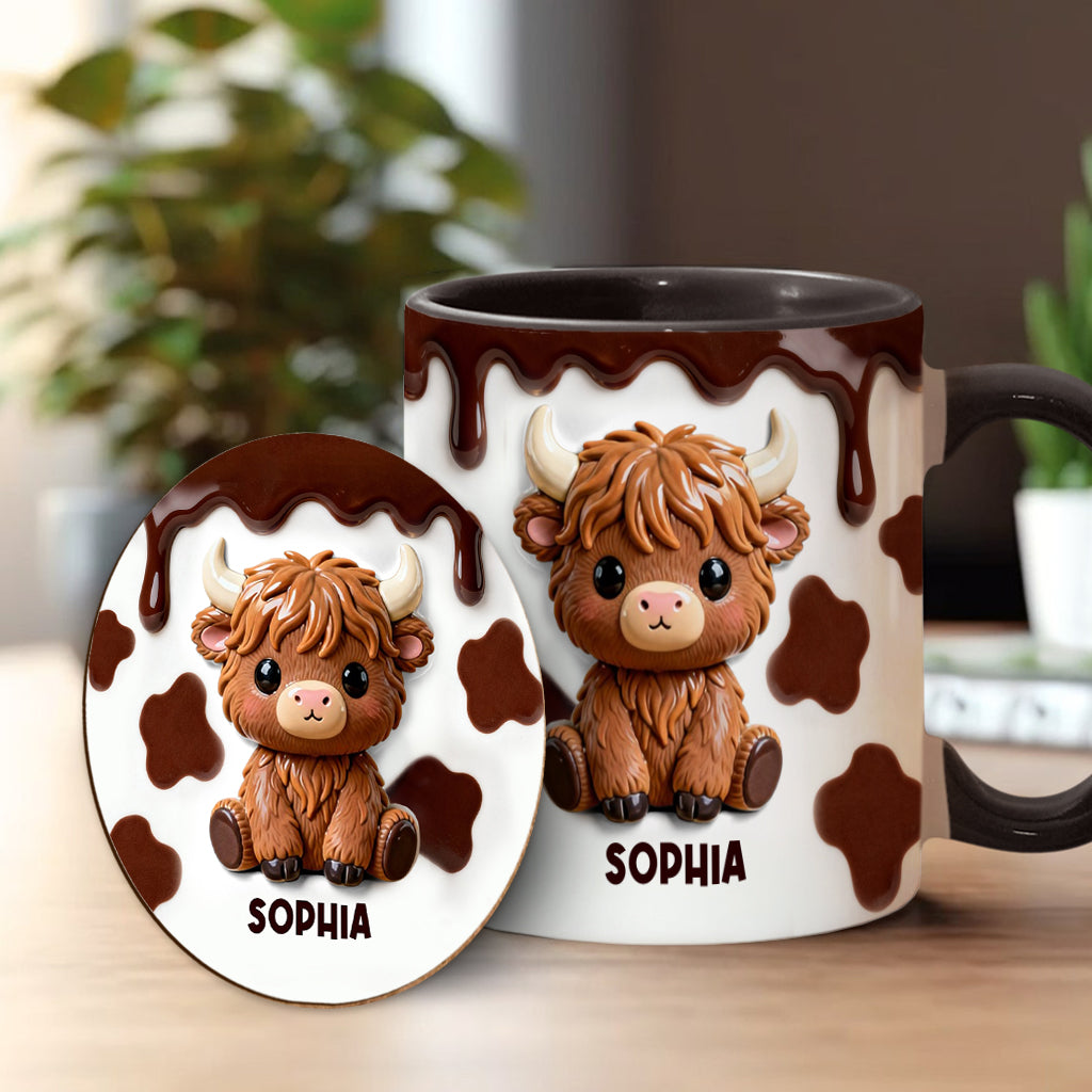 J'adore les vaches des Highlands ! Mug et sous-verre personnalisés avec motif vache des Highlands
