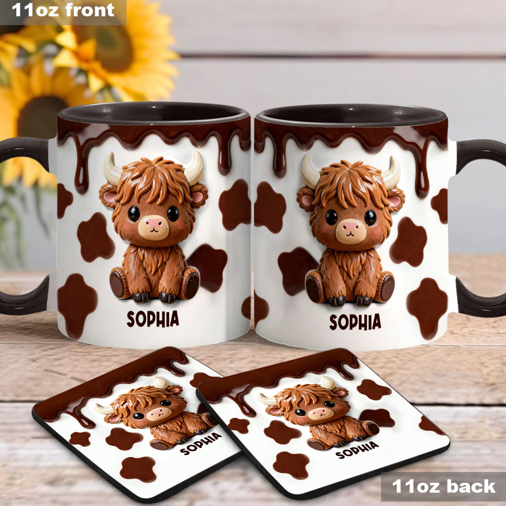 J'adore les vaches des Highlands ! Mug et sous-verre personnalisés avec motif vache des Highlands