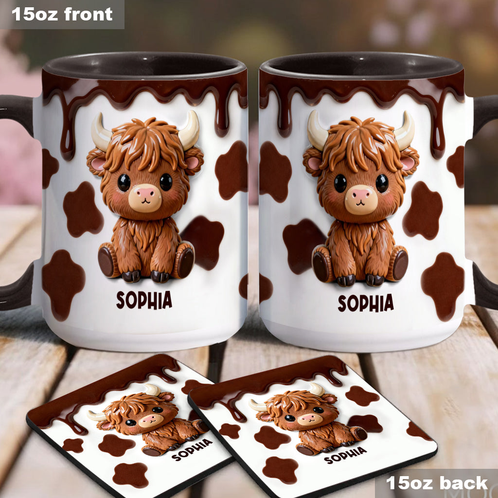 J'adore les vaches des Highlands ! Mug et sous-verre personnalisés avec motif vache des Highlands