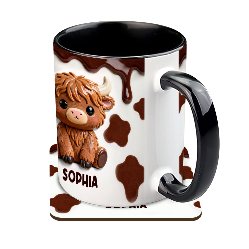 J'adore les vaches des Highlands ! Mug et sous-verre personnalisés avec motif vache des Highlands