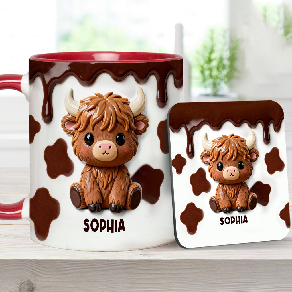J'adore les vaches des Highlands ! Mug et sous-verre personnalisés avec motif vache des Highlands