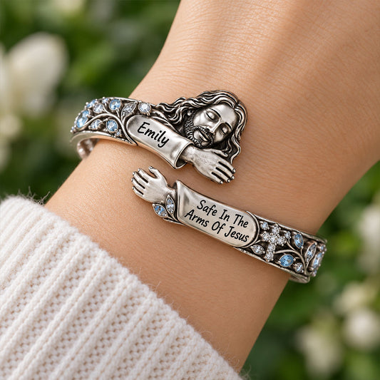 En sécurité dans les bras de Jésus - Bracelet en forme de croix personnalisé