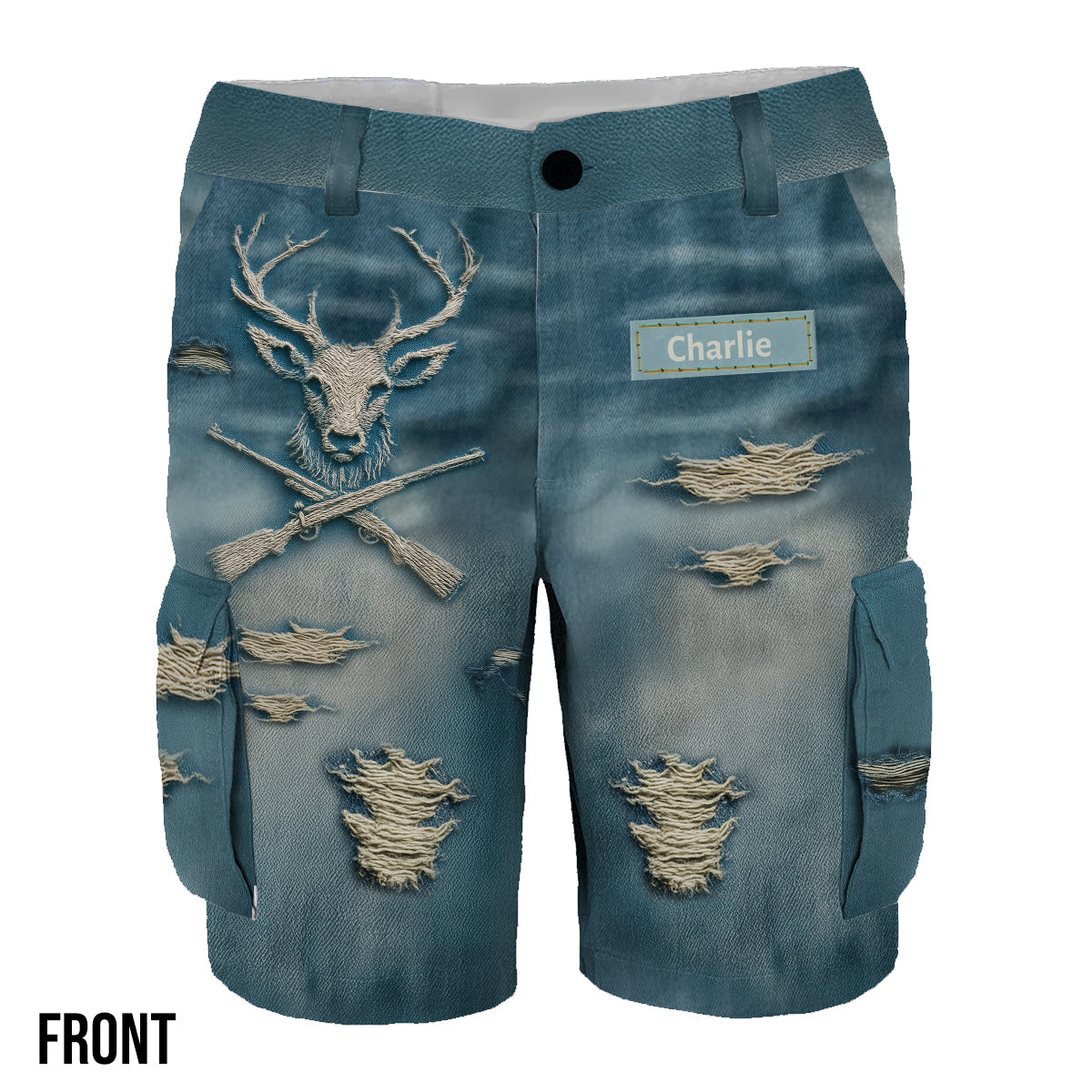 Distressed Hunting Gift - Personalized Hunting Cargo Shorts With Belt