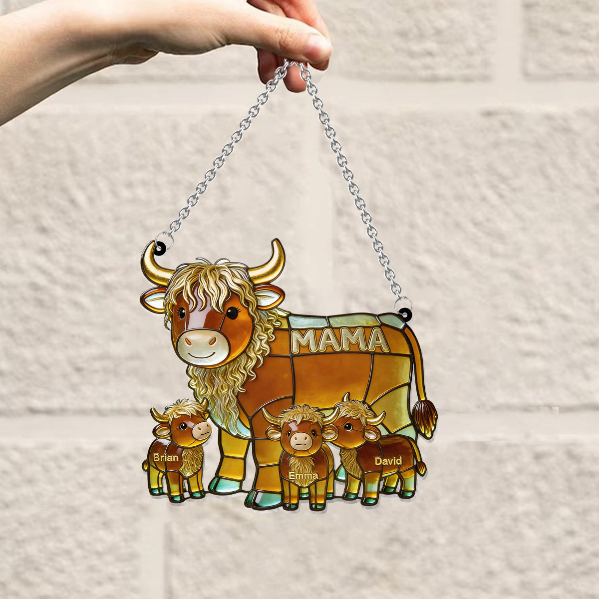 Mama Cow Gift For Mom Grandma - Personalized Mother Window Hanging Suncatcher Ornament