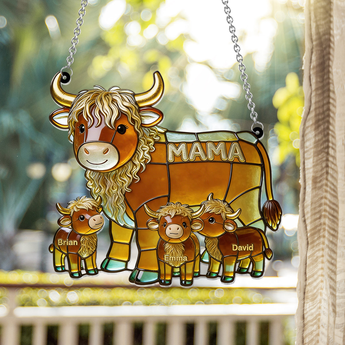 Mama Cow Gift For Mom Grandma - Personalized Mother Window Hanging Suncatcher Ornament