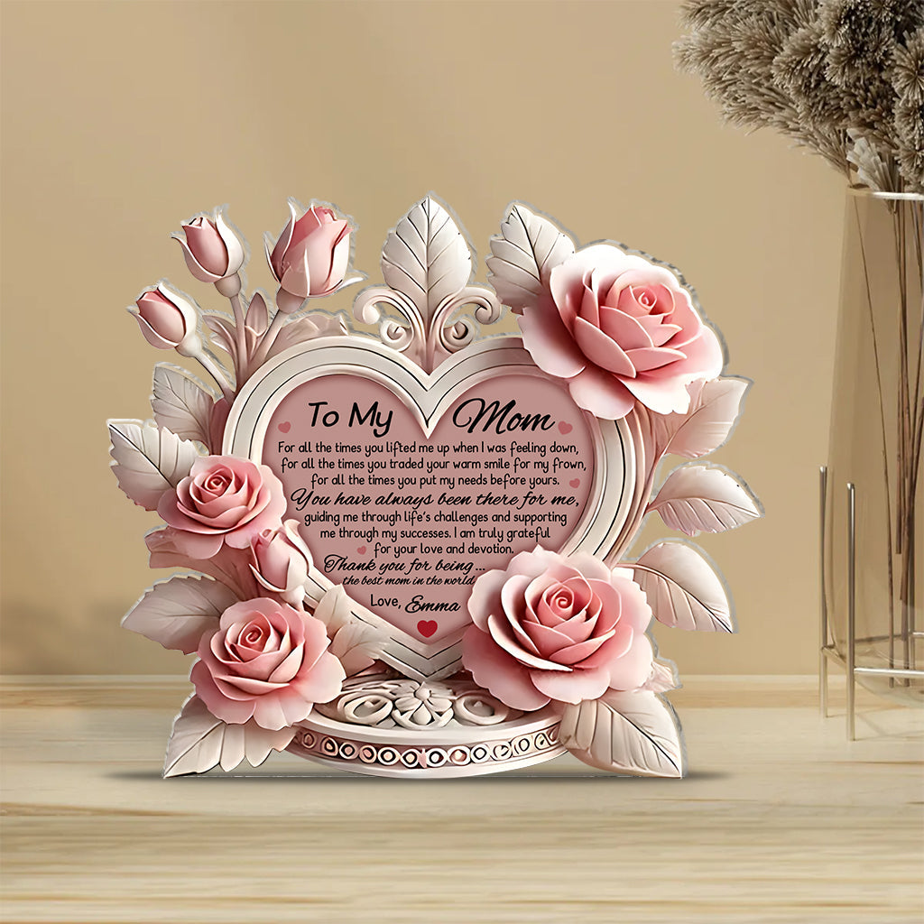 Cœur de roses roses - Plaque acrylique personnalisée pour maman