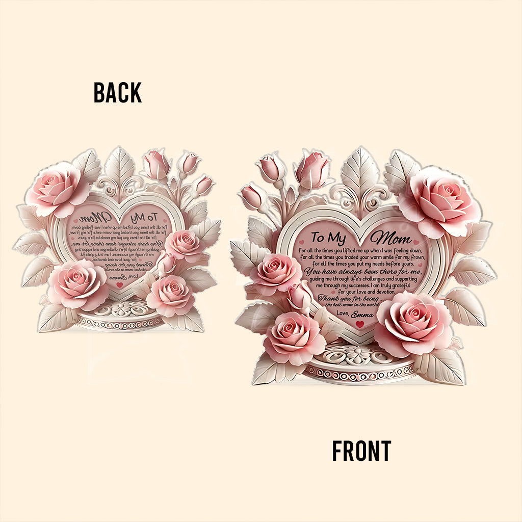 Cœur de roses roses - Plaque acrylique personnalisée pour maman