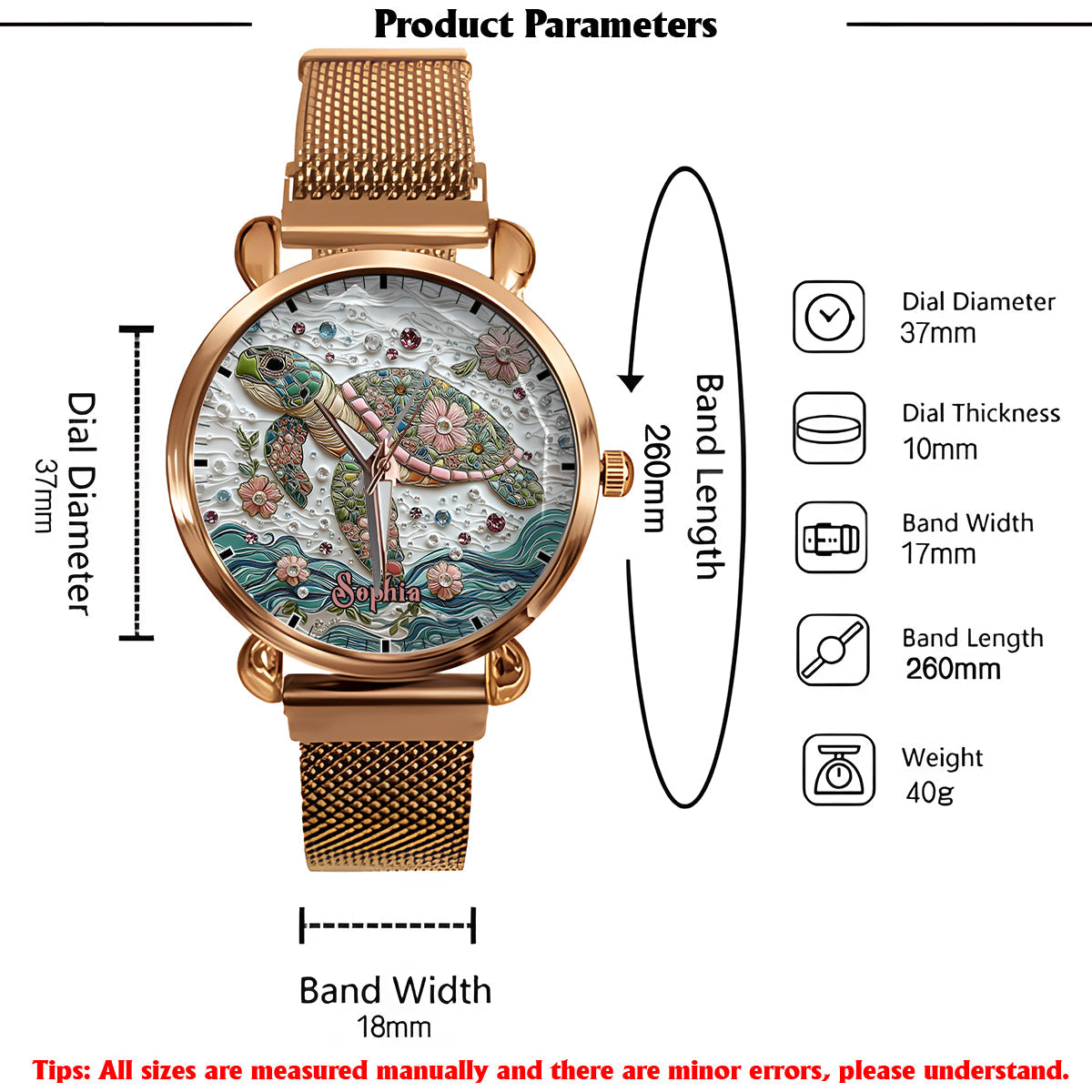 Belle tortue - Montre-bracelet personnalisée pour femme en forme de tortue 