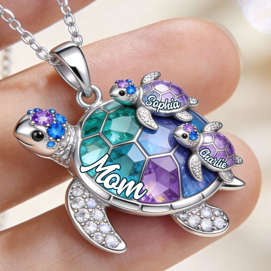 Nana Turtle Gift For Mom Grandma - Personalized Grandma Shaped Metal Pendant Necklace