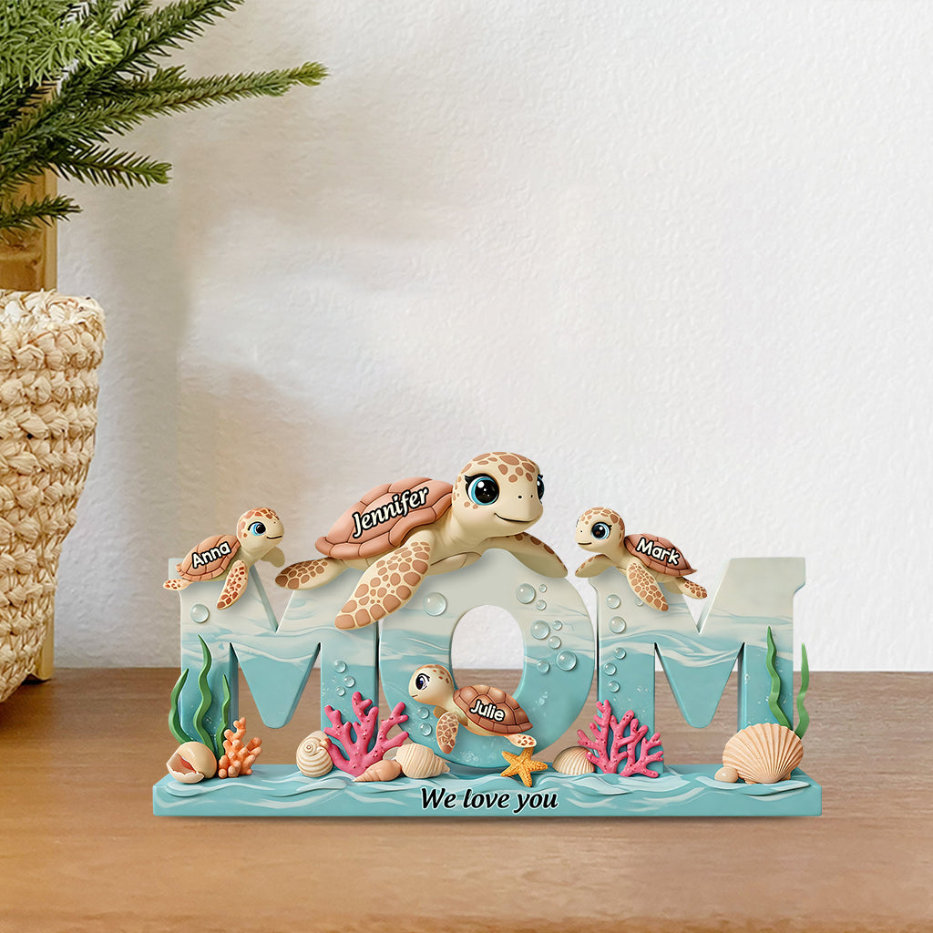 Mama Turtle - Personalized Mother Custom Shaped Acrylic Plaque