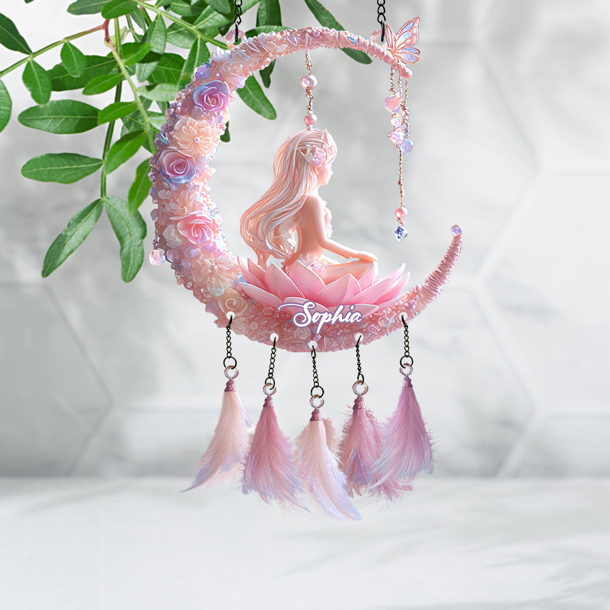 Passionné(e) de yoga - Attrape-soleil personnalisé à suspendre à la fenêtre avec breloques personnalisées