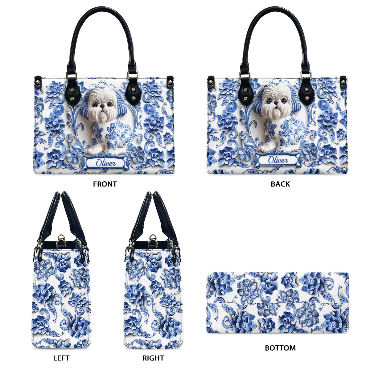 Sac à main et portefeuille long en cuir personnalisés avec un adorable Shih Tzu