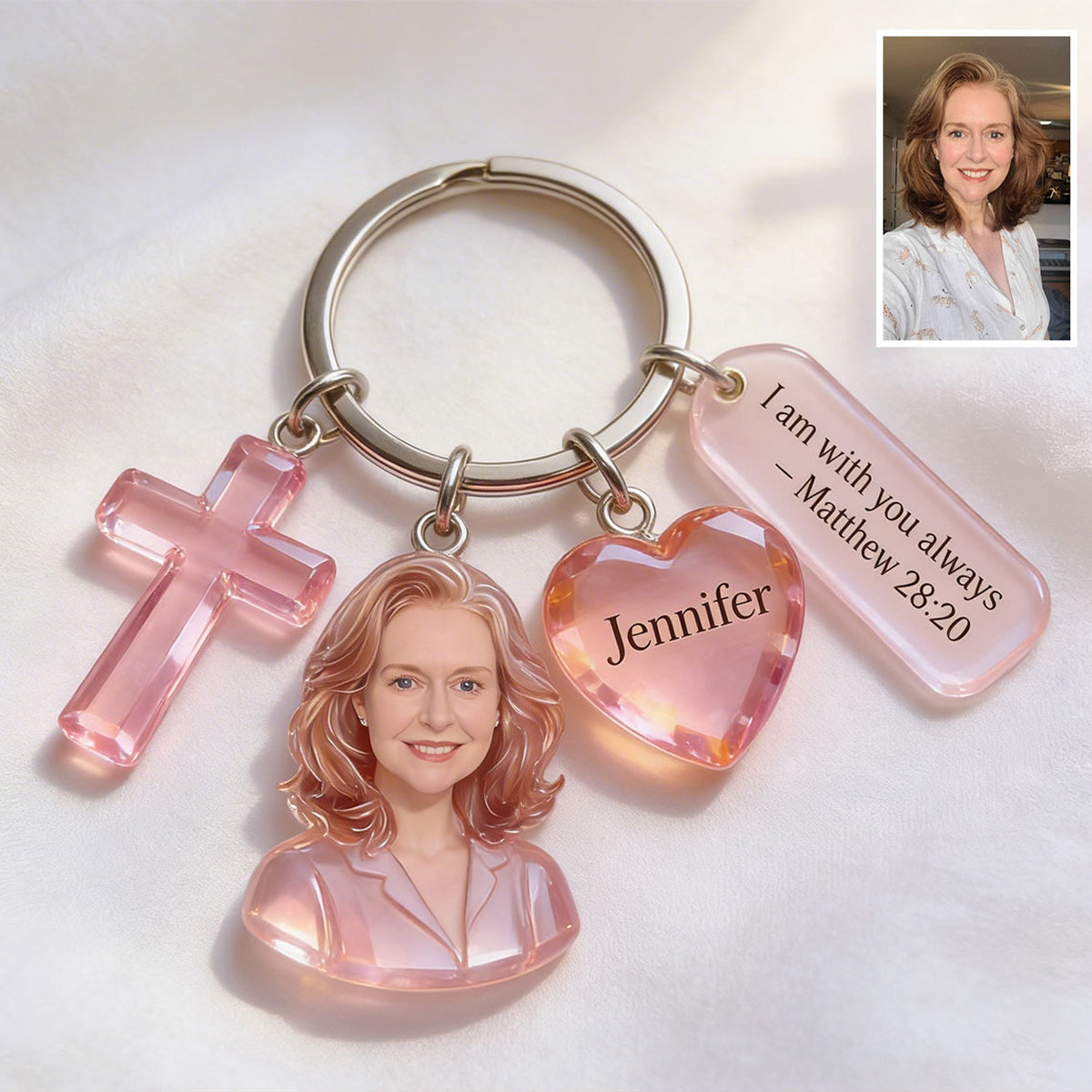 Custom Any Photo - Personalized Christian Keychain With Charms