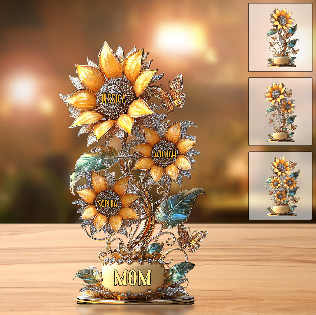 Cadeau « Mon jardin de tournesols » pour maman, grand-mère - Plaque acrylique personnalisée en forme de tournesol