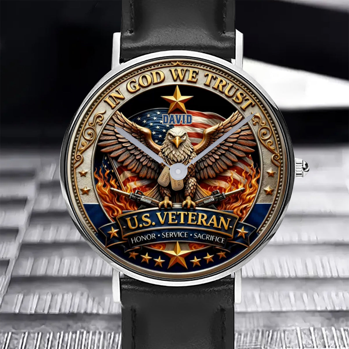 U.S. Veteran – In God We Trust | 250 Years of Freedom - Personalized Veteran Hand Watch