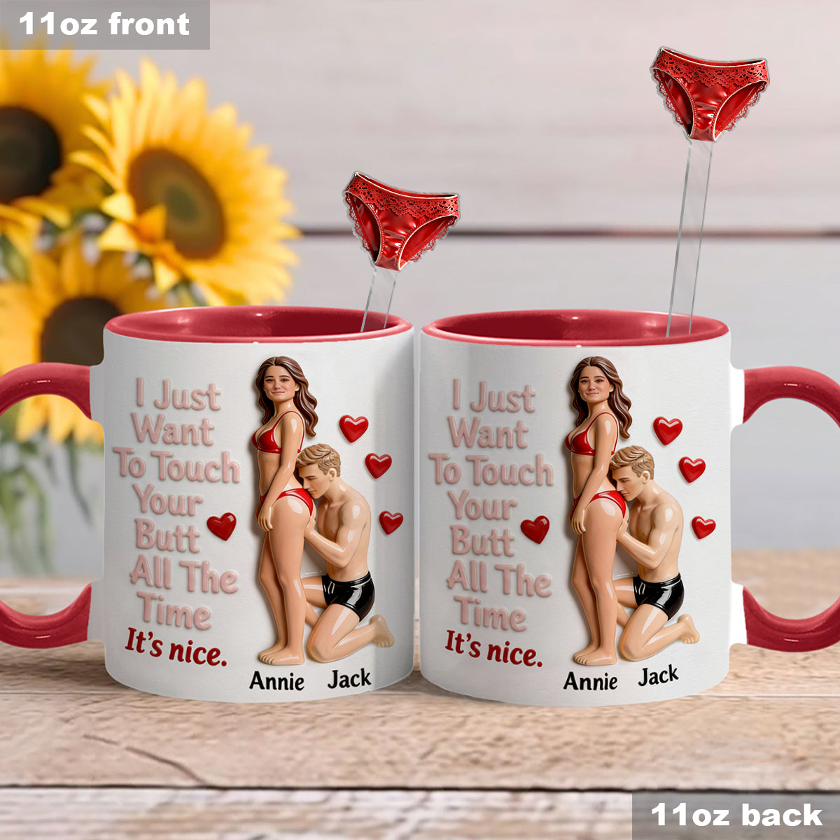 Custom From Any Photo - Personalized Spicy Couple Set Accent Mug with Acrylic Stirrers