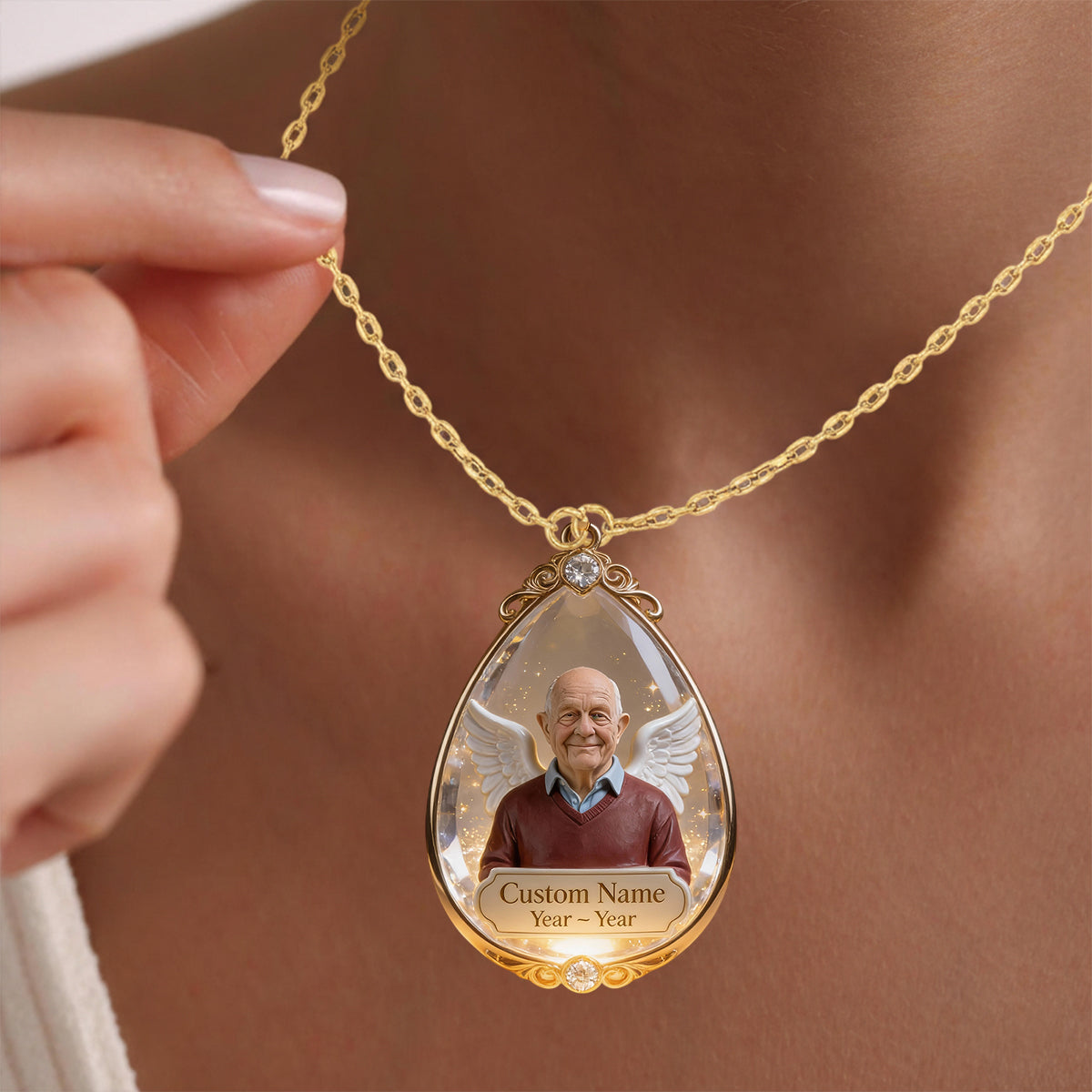 Pendentif en métal en forme de larme, cadeau de condoléances - Collier commémoratif personnalisé