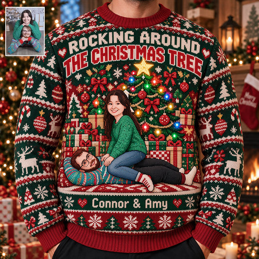 Rocking Around The Christmas Tree - Personalized Couple Light Up Sweater