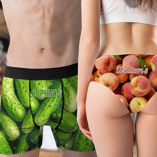 Couple Concombre et Pêche - Culottes personnalisées pour femmes et boxers pour hommes