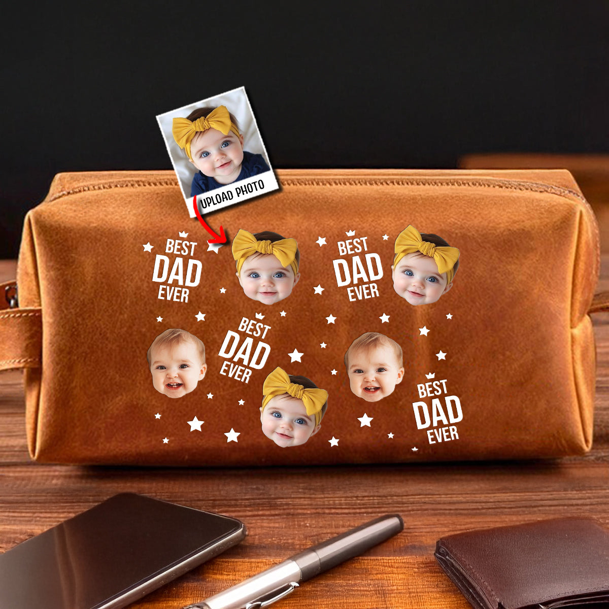 Meilleur papa du monde - Trousse de toilette en cuir personnalisée pour papa