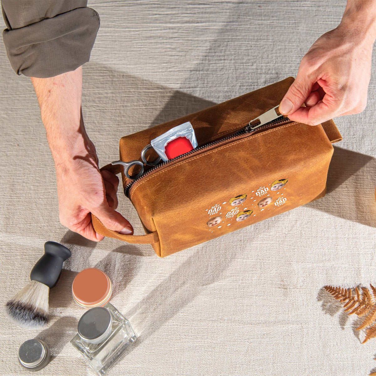 Meilleur papa du monde - Trousse de toilette en cuir personnalisée pour papa