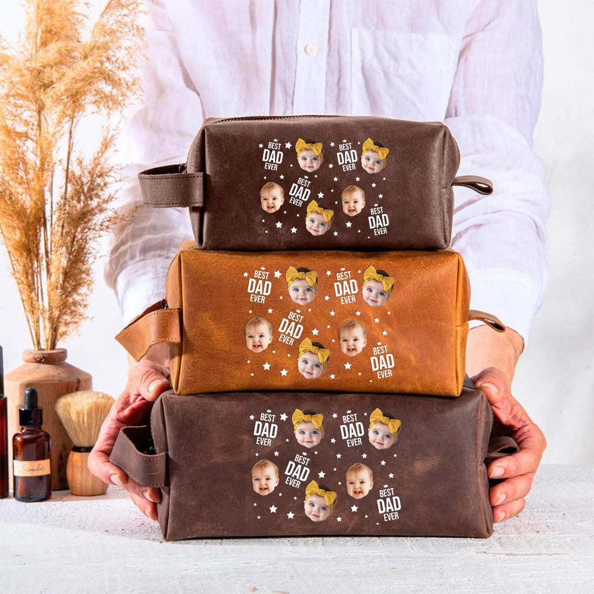 Meilleur papa du monde - Trousse de toilette en cuir personnalisée pour papa