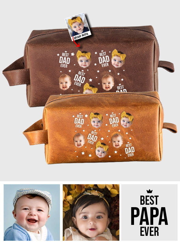 Meilleur papa du monde - Trousse de toilette en cuir personnalisée pour papa