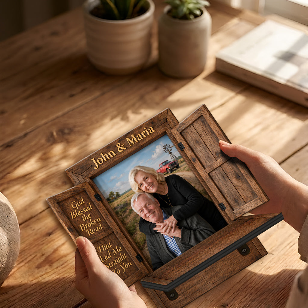 God Blessed The Broken Road - Personalized Couple Wooden Floating Shelf