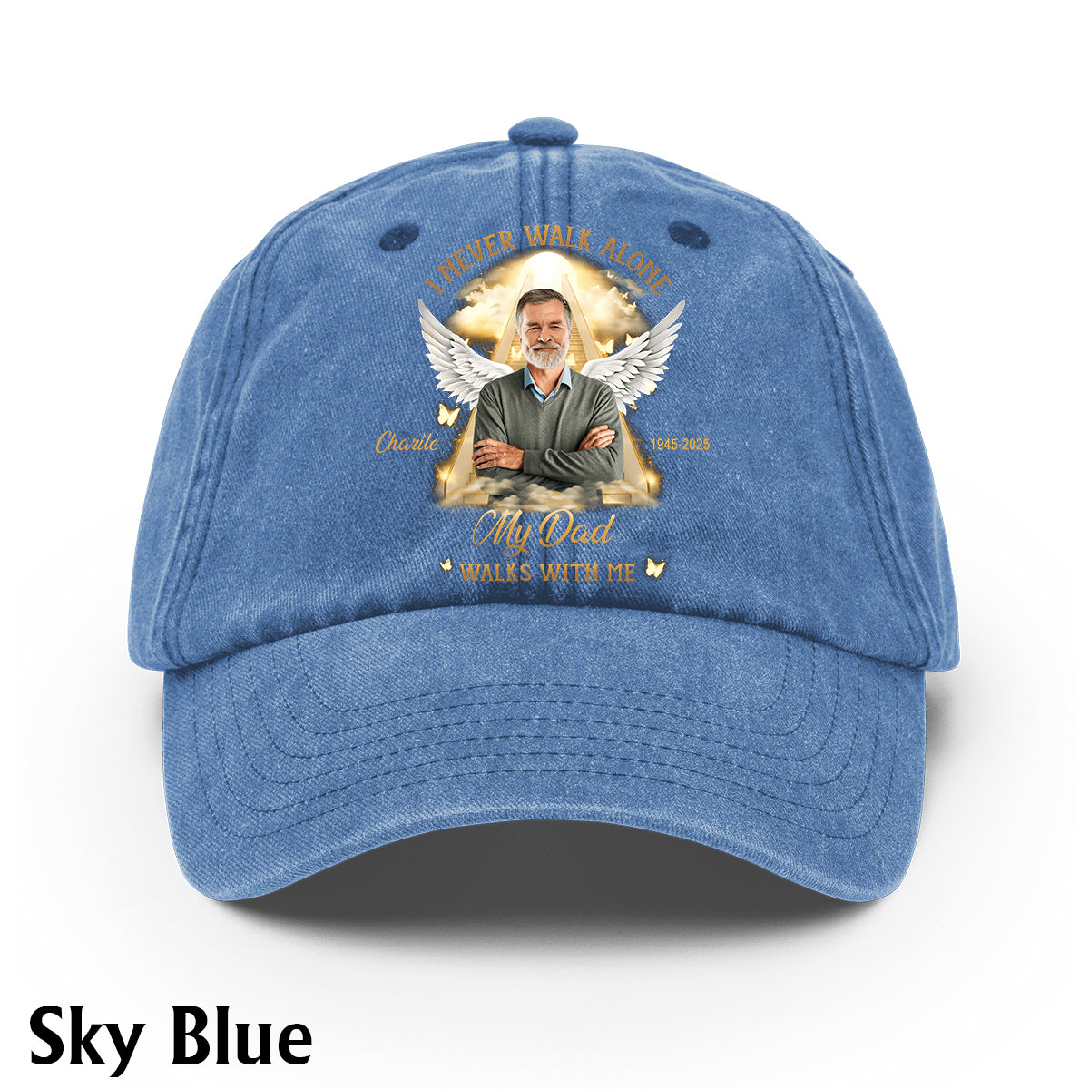 I Never Walk Alone - Personalized Memorial Washed Denim Cap