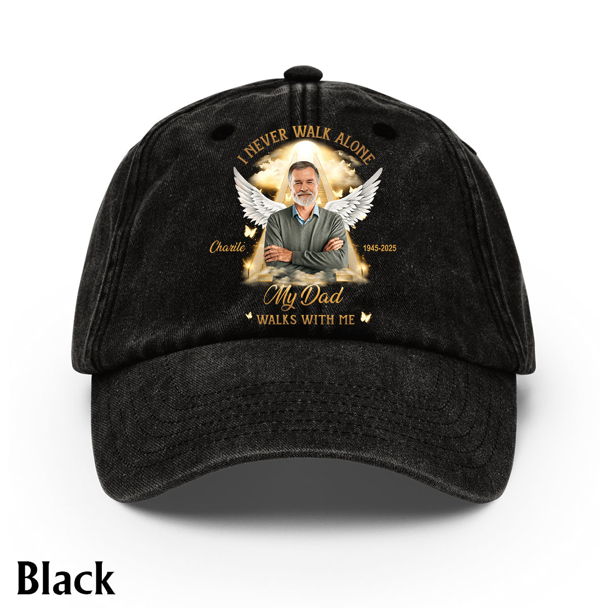 I Never Walk Alone - Personalized Memorial Washed Denim Cap