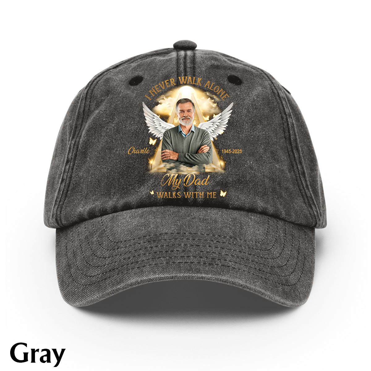 I Never Walk Alone - Personalized Memorial Washed Denim Cap