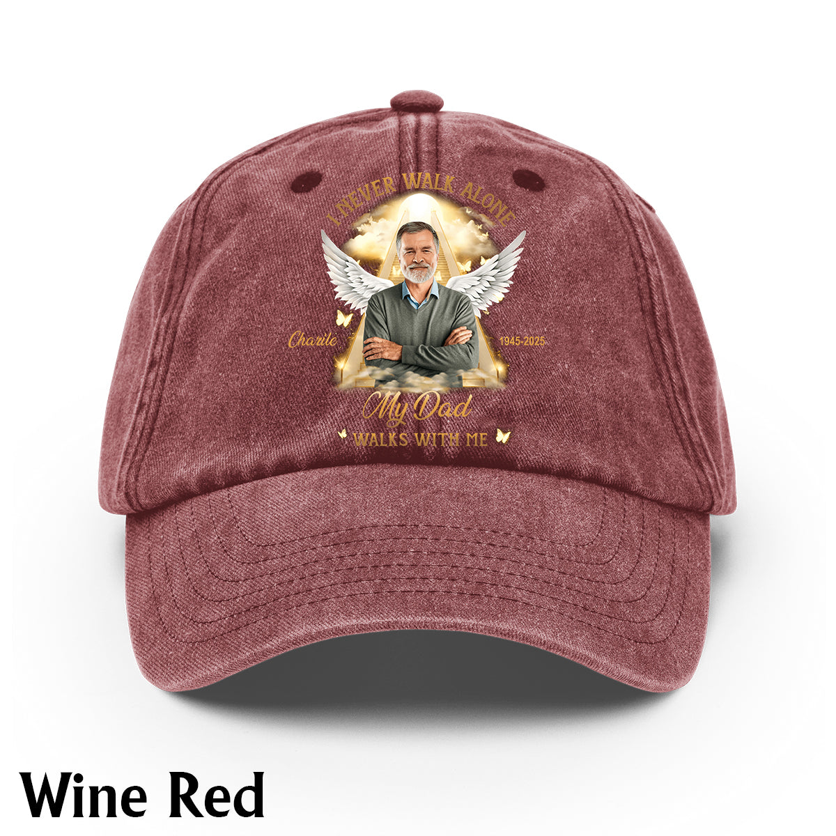 I Never Walk Alone - Personalized Memorial Washed Denim Cap