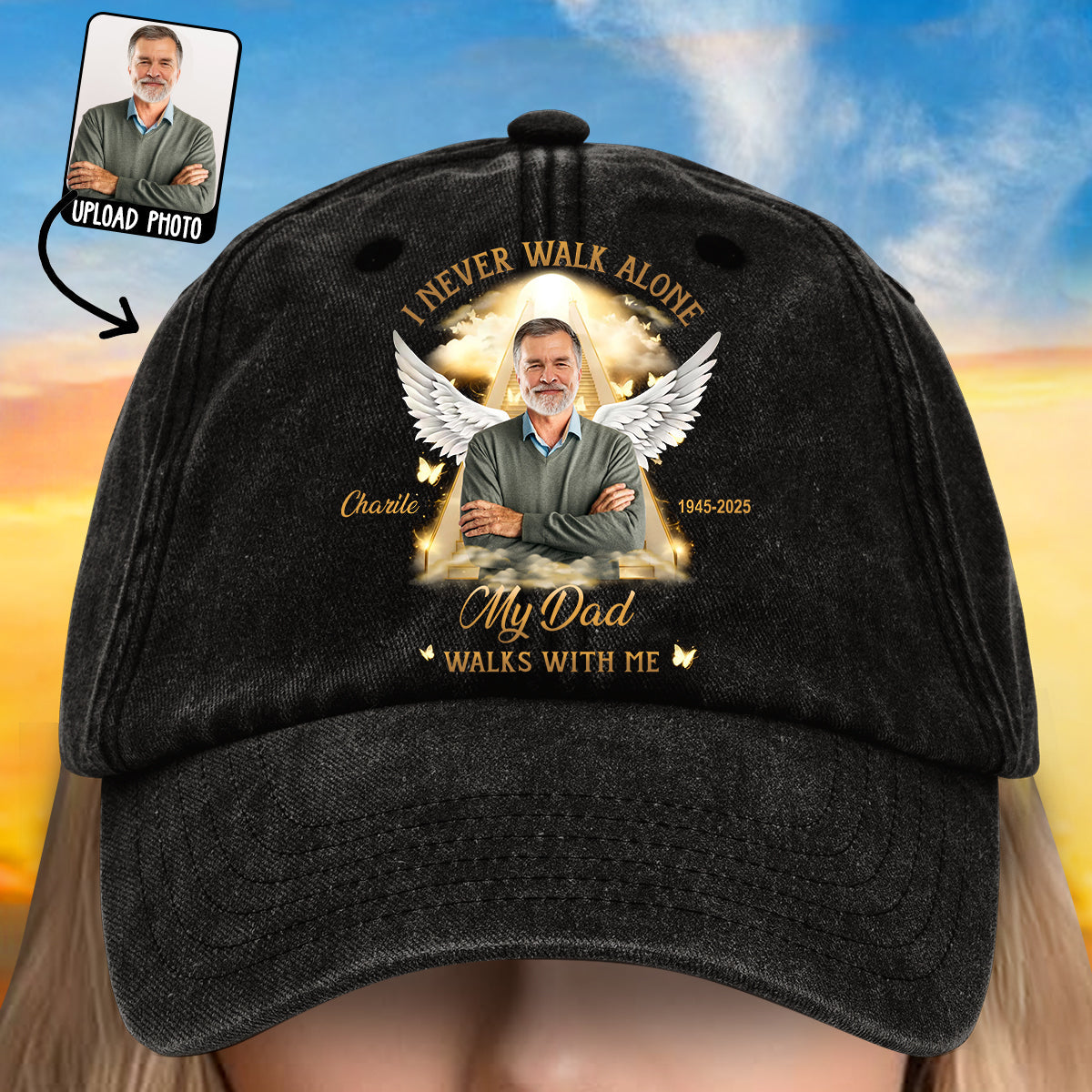I Never Walk Alone - Personalized Memorial Washed Denim Cap