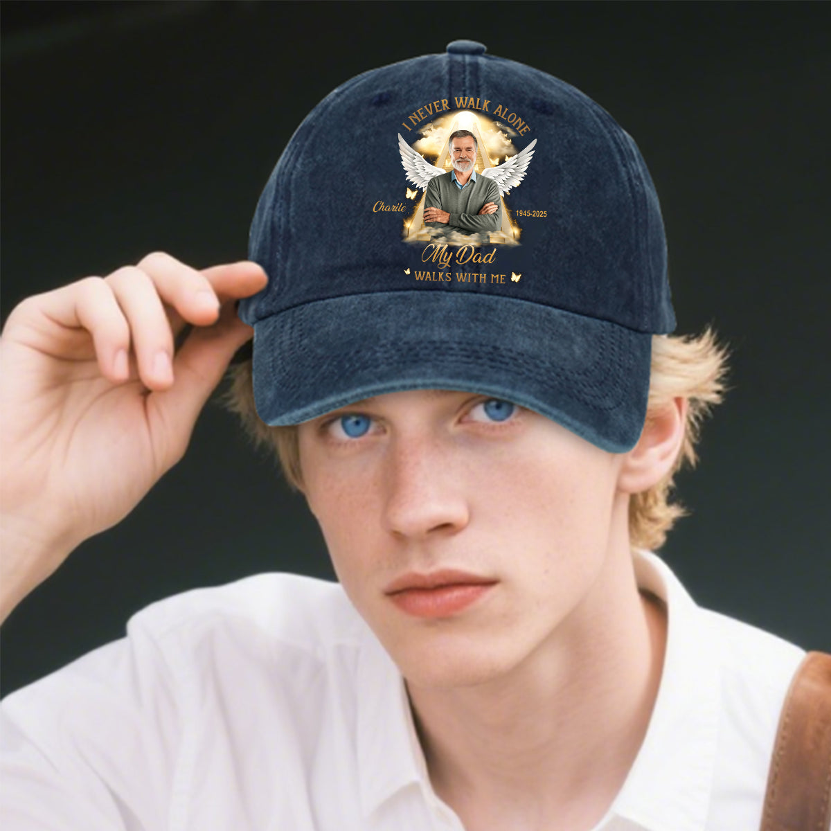 I Never Walk Alone - Personalized Memorial Washed Denim Cap